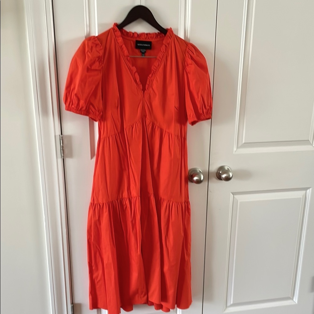 Donna Morgan Orange midi tiered vneck dress size 12